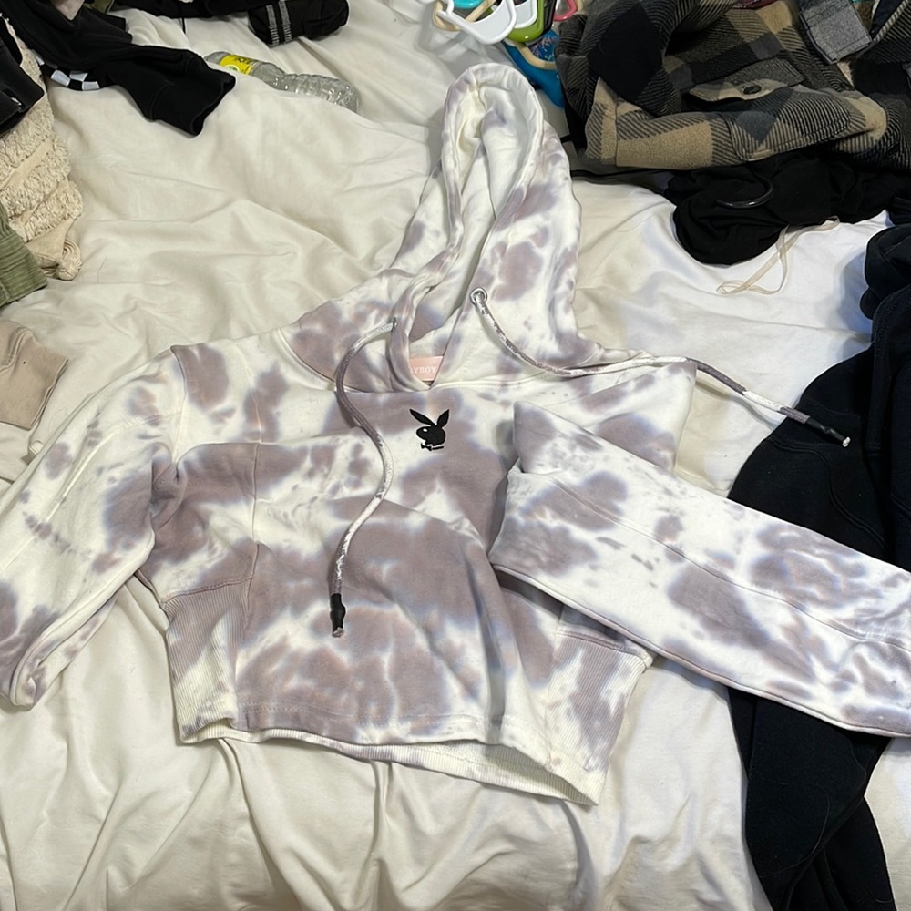 Cropped playboy tie dye sweatshirt